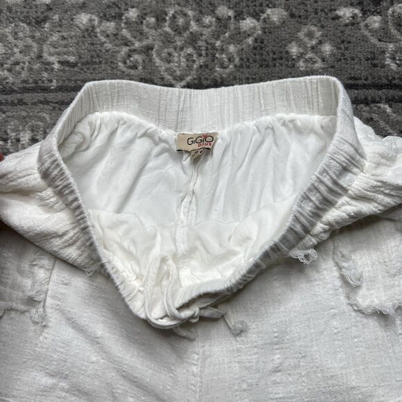 GiGio Plus Crinkle Distressed Pull On Shorts Size XL White Lined Drawstring - Picture 4 of 11